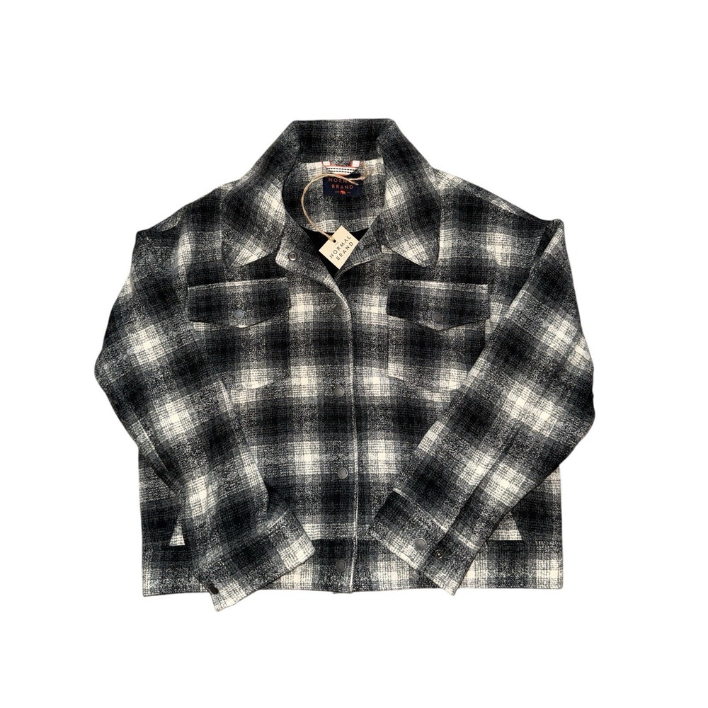 The‎ Normal Brand Shacket Women Large Grey NEW Boyfriend Snap Front Plaid Jacket